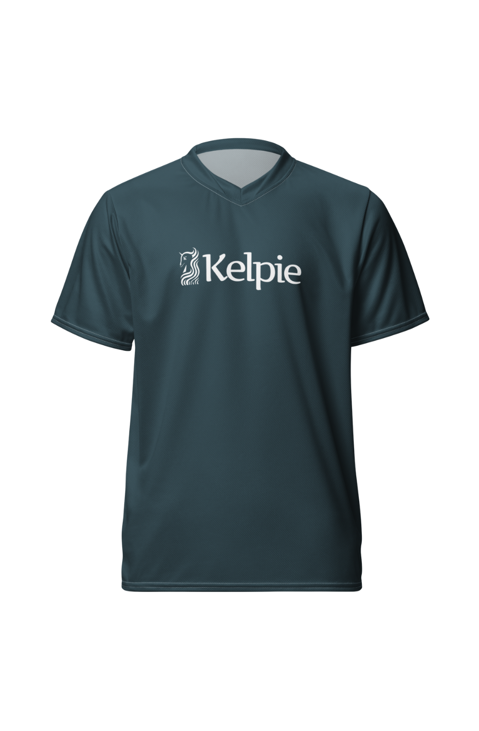 Kelpie Stand Up Paddle Board water shirt in blue with a white Kelpie logo.