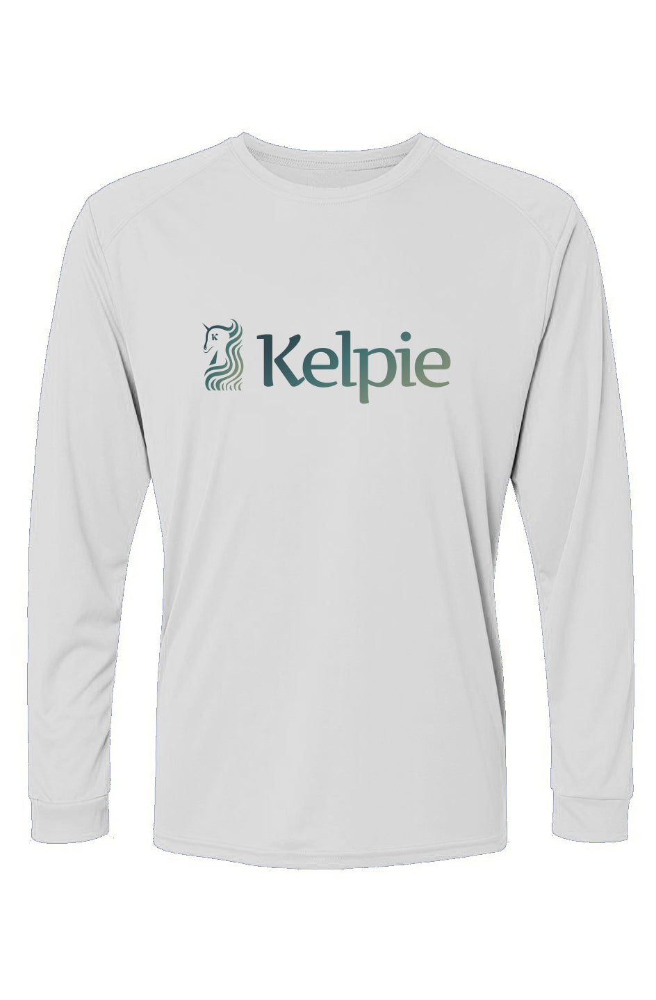 White Paddle Board Rash Guard with Kelpie logo across the chest.