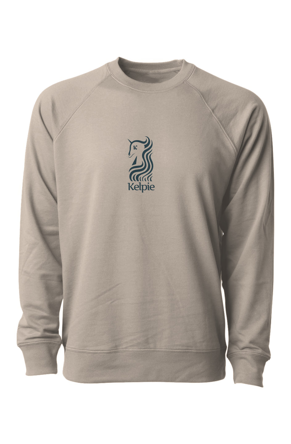 Kelpie Terry Crewneck - Sand Color Blue Logo -Paddle Board Shirt