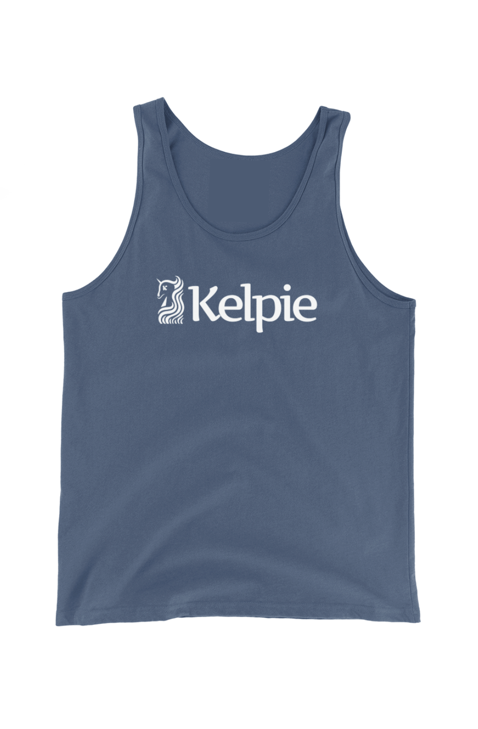 Paddle Board Tank Top, slate colored with a white Kelpie Logo.